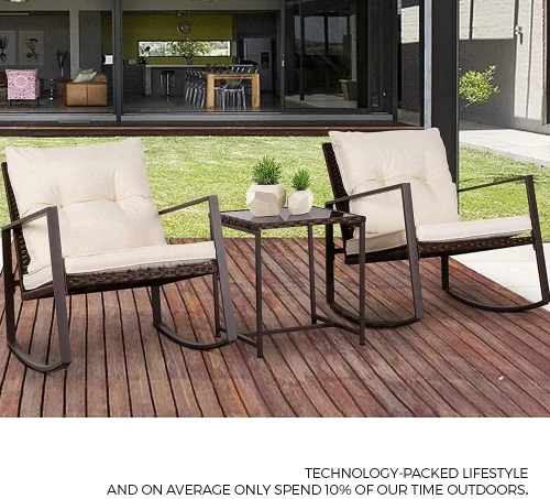 Vista 3 de SUNCROWN Juego de muebles de patio para exteriores, 3 piezas, mecedora de mimbre para todo tipo de clima, juegos de conversación con mesa de centro