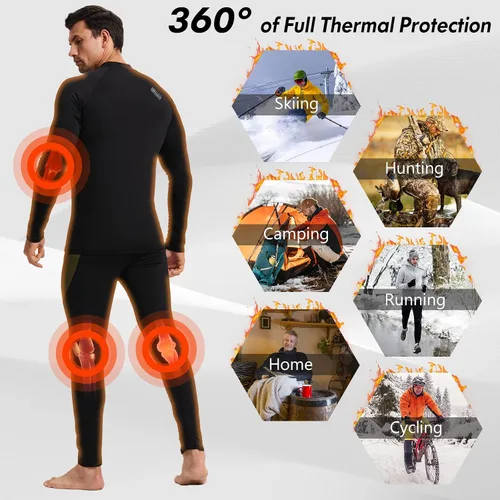 Vista 5 de Thermal Underwear for Men Long Johns Set with Fleece Lined Winter Hunting Gear Warm Base Layer Sport Top Bottom