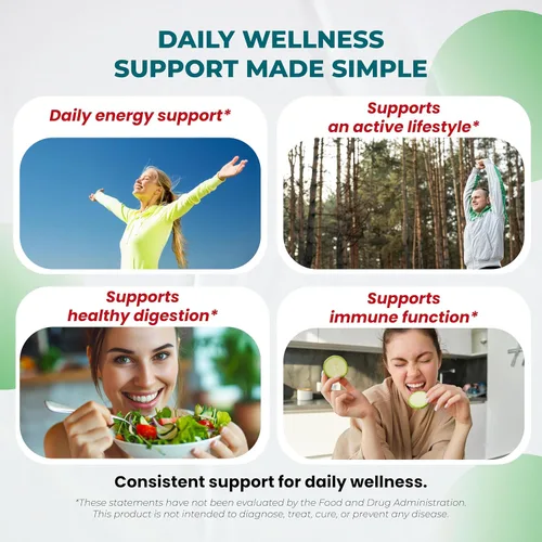Vista 5 de Superfood Greens 18 en 1 - con frutas, verduras y hierbas - Moringa, alfalfa, manzana, espinatch, plátano, fresa, aumenta la energía, la inmunidad