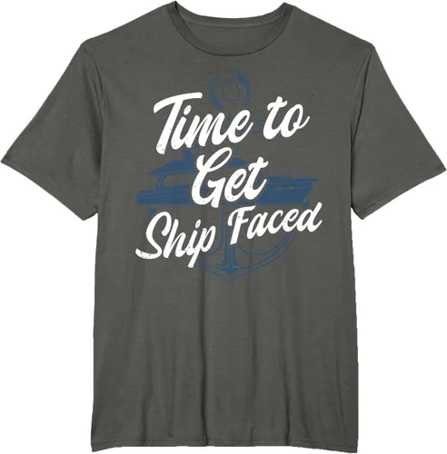 Vista 4 de Time to Get Ship Faced Holiday Hilarante Nautical Sailing Camiseta, Negro, S