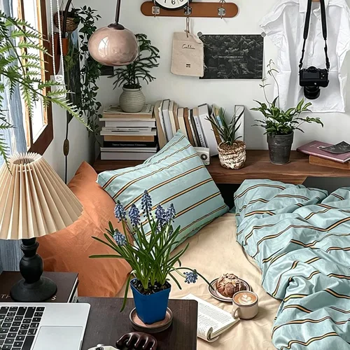 Vista 363 de mixinni Juego de funda de edredón vintage a rayas, tamaño twin, juego de ropa de cama de 3 piezas, 100% algodón lavado, suave y transpirable, funda