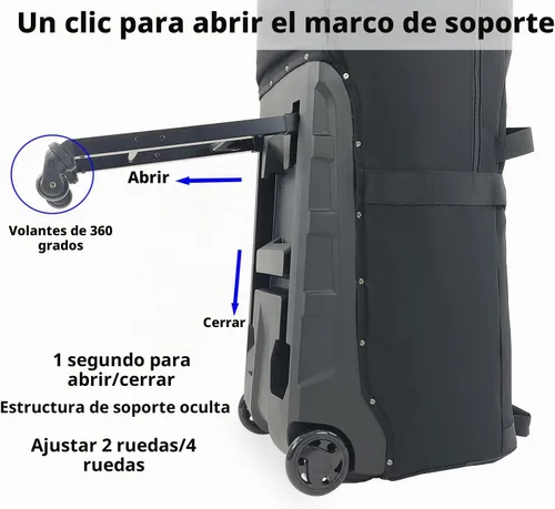 Vista 5 de Bolsa de viaje de golf con ruedas con soporte, ajustable de 2 o 4 ruedas, protección acolchada gruesa, funda de viaje con asas, con cremallera