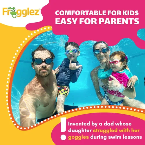 Vista 5 de Frogglez - Gafas de natación antivaho para niños menores de 10 años (de 3 a 10 años) recomendadas por instructores de natación; correa de primera