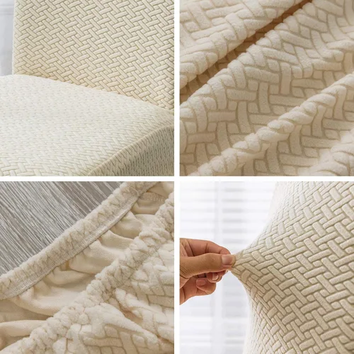 Vista 5 de Genina Fundas para sillas de comedor, fundas elásticas para sillas de comedor, fundas elásticas para sillas Parsons de la cocina (beige, 2 unidades)