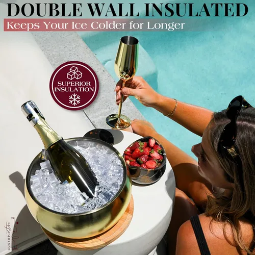 Vista 5 de Gusto Nostro Cubo de hielo aislado de 4.1 L con tapa y pinzas, cubo de hielo de acero inoxidable de doble pared grande, sin BPA para bar