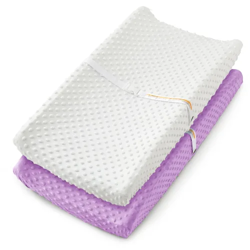Vista 14 de Homiest Paquete de 2 fundas para cambiador, sábanas blancas y beige, tela de vellón ultra suave, tela de lunares minky, funda transpirable y cómoda