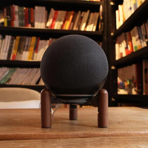 Vista 7 de Soporte de montaje de escritorio para el nuevo Echo Studio 2025, Echo 4ª generación y otros altavoces adecuados. Madera de nogal negro.