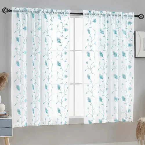 Vista 121 de MYSTIC-HOME Juego de cortinas de niveles transparentes blancas para cocina de 24 pulgadas de largo, tratamiento de cortinas para ventanas pequeñas