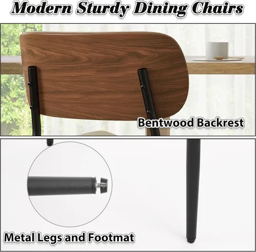 Vista 6 de HENGJIANYI Bentwood - Juego de 2 sillas de comedor modernas de piel sintética con patas de metal, sillas de cocina tapizadas de mediados de siglo