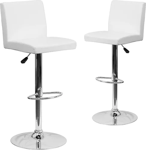 Vista 11 de Flash Furniture Taburete de bar contemporáneo de vinilo negro ajustable con panel trasero y base cromada (paquete de 1)