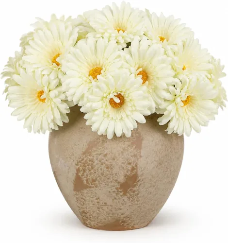 Vista 18 de TOPIA Margaritas africanas artificiales, margaritas africanas, flores de seda, gerberas artificiales, paquete de 10 unidades (negro)