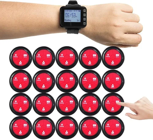 Vista 9 de Sistema inalámbrico de llamada de camarero con 1 pantalla de número/3 localizadores de relojes/20 botones de llamada de mesa impermeables, 1