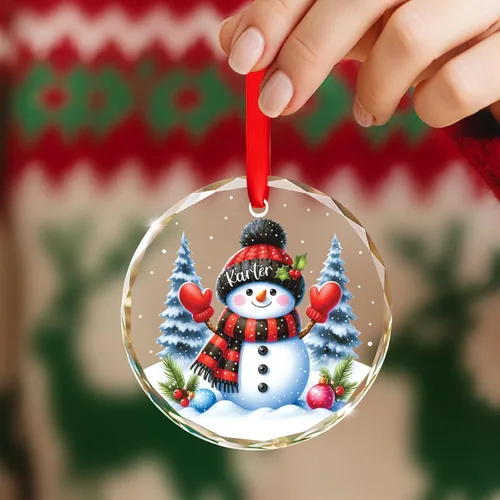 Vista 4 de Adorno de cristal de Navidad personalizado con nombre, muñeco de nieve personalizado para árbol de Navidad 2025, nuevo adorno de Navidad para bebé