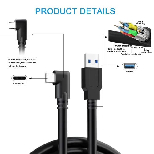 Vista 4 de VakiReyy Cable de enlace de 10 pies para Oculus Quest 2, cable de enlace de transferencia de alta velocidad VR para Quest 2 USB 3.0 a USB C