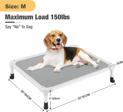 Vista 105 de Veehoo Cama elevada para perros a prueba de mordidas - Cuna elevada refrescante para mascotas - Marco de aluminio plateado y tela de malla