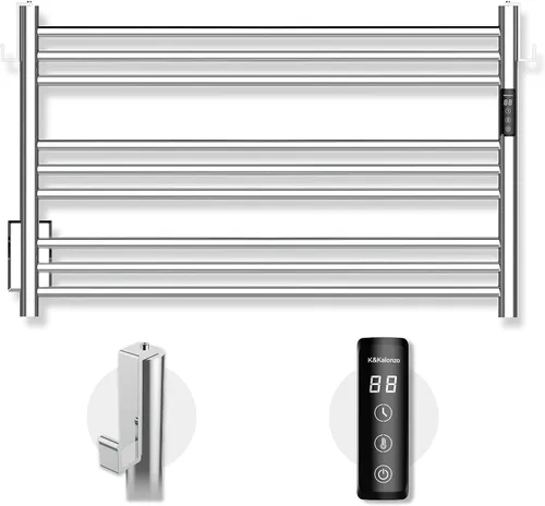 Vista 13 de K&KALONZO Calentador de toallas para baño, toallero térmico de 9 barras montado en la pared con temporizador integrado, calentador de toallas