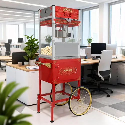 Vista 10 de Máquina de palomitas de maíz de 8 onzas con carrito y ruedas, máquina para hacer palomitas de maíz, estilo cine para el hogar, fiestas, Navidad, uso