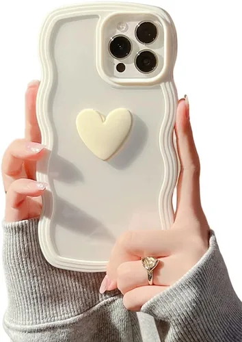Vista 9 de Funda compatible con iPhone 11 para niñas y mujeres, bonito diseño de corazón de amor en 3D, rizado, simple, ondulado, transparente, transparente, a
