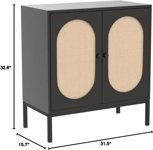 Vista 2 de IDEALHOUSE Gabinete de buffet, armario de almacenamiento de ratán con puertas y estantes, aparador de armario, armario de consola de madera