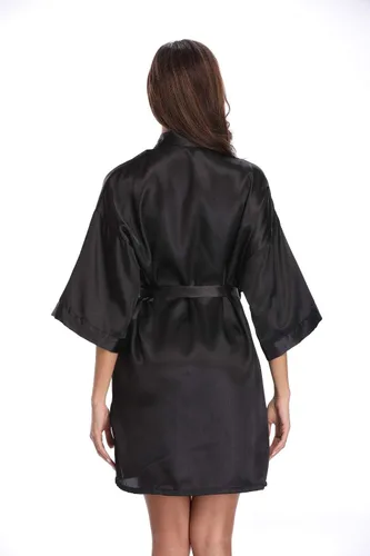 Vista 4 de Bata de satén para mujer, corta, sedosa, para dama de honor, novia, despedida de soltera, ropa para dormir