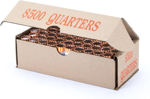 Vista 2 de Caja de almacenamiento naranja con capacidad para 50 rollos de monedas envueltos, 50 cajas