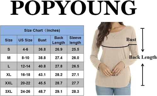 Vista 4 de POPYOUNG - Camiseta casual para otoño, de manga larga, con abertura lateral, para combinar con leggings, suelta para mujer