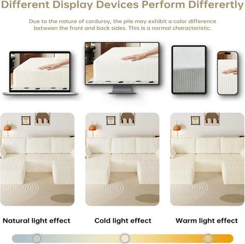 Vista 8 de Sofá seccional en forma de U de 108 pulgadas con otomana, sofá seccional modular de pana con asiento profundo, sofá modular moderno en forma de L