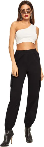 Vista 4 de SweatyRocks Pantalones cargo casuales para mujer con cintura elástica y bolsillos