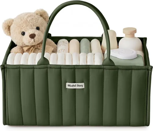 Vista 15 de Blissful Diary Organizador de pañales con flores, elegante cesta de almacenamiento para guardería, regalo para baby shower, imprescindible