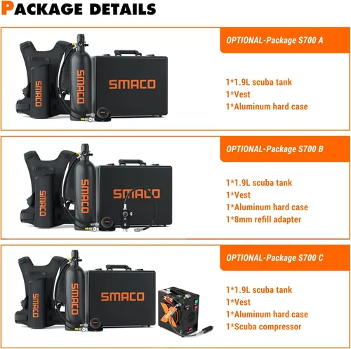 Vista 7 de SMACO S700 Mini tanque de buceo 1.9L portátil Mini tanque de buceo Botella de poni reutilizable con 25-30 minutos de reserva de buceo Kit de tanque