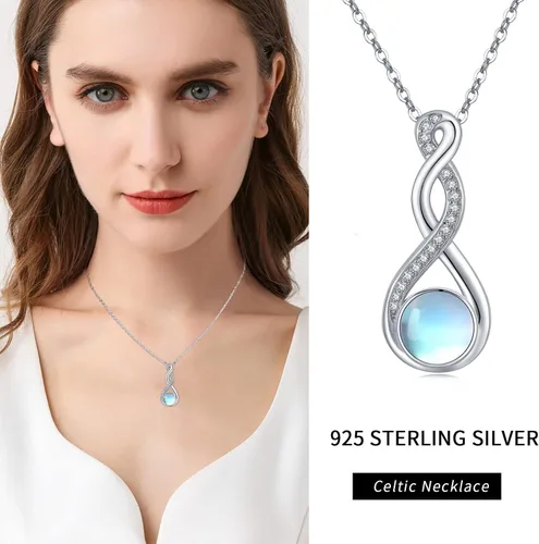 Vista 7 de Twoowl Collar de nudo celta de plata de ley 925 collar con colgante irlandés de buena suerte joyería de piedra lunar infinita regalos para mujeres