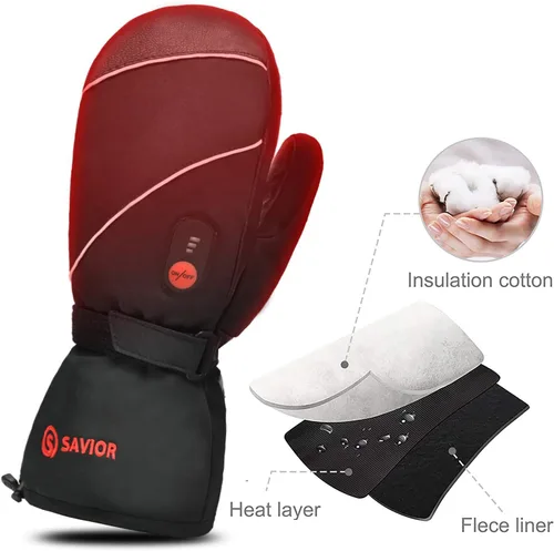 Vista 4 de SAVIOR HEAT Guantes de esquí calentados con 3 dedos, guantes eléctricos con batería recargable para hombres, mujeres, niños, invierno, snowboard