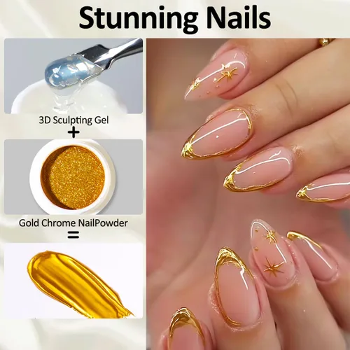 Vista 5 de Kit de gel de uñas 3D, gel esculpedor semisólido para frotar polvo de uñas cromado, pegar diamantes de imitación y pintura, geles UV que no se