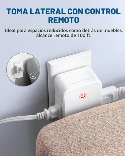 Vista 2 de DEWENWILS Toma de control remoto para interiores, interruptor de luz remoto inalámbrico con 2 salidas laterales, interruptor de salida remoto sin