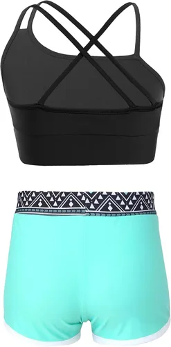 Vista 2 de YEAHDOR Kids Girls Ballet Jazz Dance Costume Crop Top with Shorts Pantskirt 2 Piece Gymnastic Outfit Dancewear