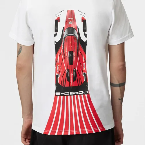Vista 7 de Porsche Penske Motorsport Graphic Camiseta Blanca 100% cotton, Logo print on chest, Stripe and car prints on back