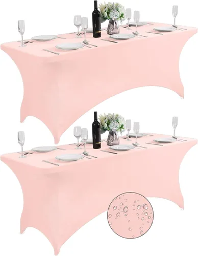 Vista 25 de SuperO - Paquete de 2 manteles de elastano impermeables para mesas de 6 pies, mantel elástico universal ajustable para fiestas, banquetes, bodas