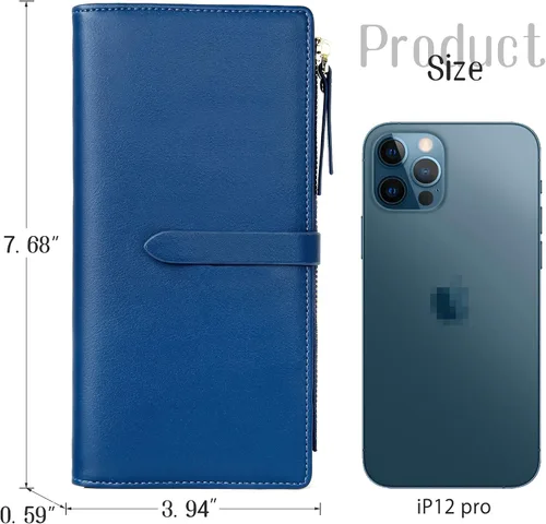 Vista 24 de Billeteras delgadas para mujer, tarjetero RFID plegable con bolsillo con cremallera, Mandala azul, Delgado