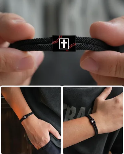Vista 2 de Tarsus Regalos de béisbol/fútbol/fútbol para niños, pulsera trenzada de cruz de fe, regalos de cumpleaños de Navidad para niños y hombres