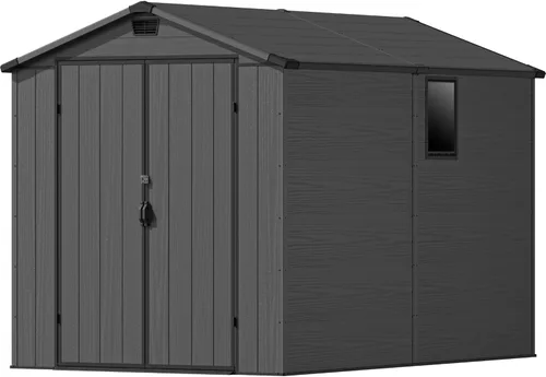 Vista 9 de Devoko Cobertizo de almacenamiento de plástico para exteriores de 6 x 4 Gris claro