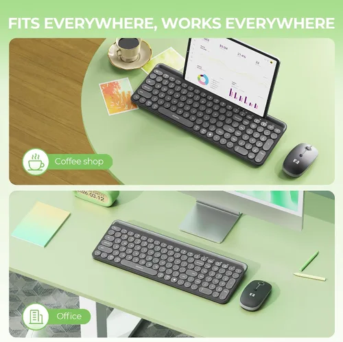 Vista 8 de seenda Teclado y mouse Bluetooth para iPad, CTU-301 conexión inalámbrica multidispositivo Bluetooth+teclado 2.4G Combo con soporte para tableta