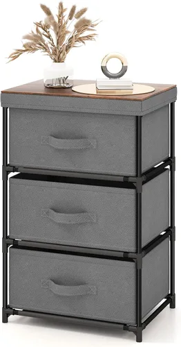 Vista 13 de GOFLAME Cómoda de tela con 2 cajones, mesita de noche para dormitorio, mesita de noche con contenedores y asas de tela extraíbles, mesa auxiliar