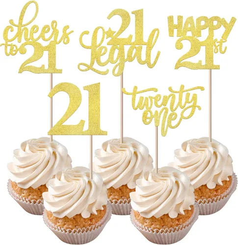 Vista 37 de Rsstarxi Paquete de 30 adornos para cupcakes de 6º cumpleaños con purpurina negra de seis Hello 6 para cupcakes Cheers to 6 años de edad