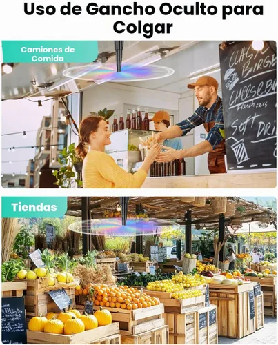 Vista 7 de Ventiladores de mosca para mesas, ventilador de mesa recargable con luz LED, giratorio de mosca con cuchillas holográficas suaves para picnic