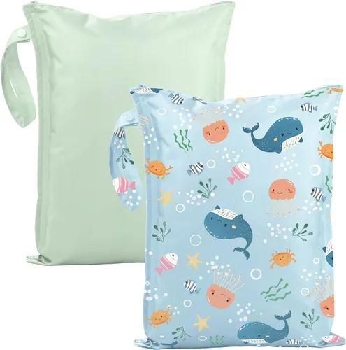 Vista 19 de RelaxScene Bolsa Húmeda para Traje de Baño - Pack de 2 Bolsas Impermeables Húmedas y Secas para Ropa - Bolsa de Pañales para Bebé - Bolsas
