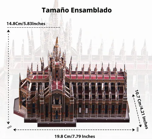 Vista 6 de Microworld Kits de modelos de rompecabezas de metal 3D, kit de construcción de modelos de arquitectura de la catedral de Milán de Italia