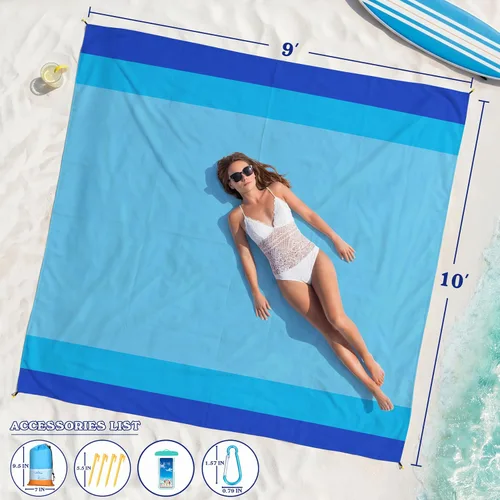 Vista 2 de Famstar Manta de playa de gran tamaño extra grande 78 x 81 pulgadas/10 x 9 pies, manta de playa impermeable a prueba de arena para 2-8 adultos