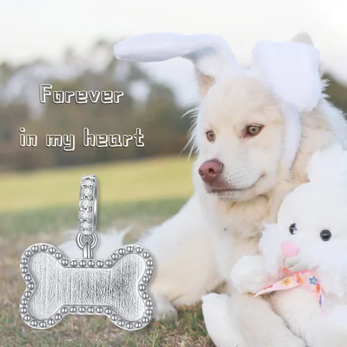 Vista 18 de LONAGO Abalorio personalizado con foto de plata de ley 925 con diseño de hueso de perro para pulsera