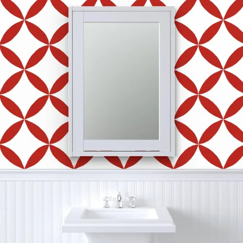 Vista 9 de Muestro de papel tapiz extraíble, círculo geométrico rojo, pétalos blancos, minimalista, floral, a gran escala, medio, cuatro pétalos, Scandi, casa