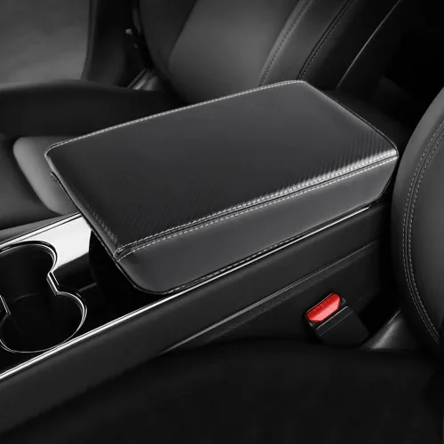 Vista 32 de Funda para el reposabrazos de la consola central, de piel, antiarañazos, de protección, accesorios de decoración interior, para Tesla Model 3 Negro
